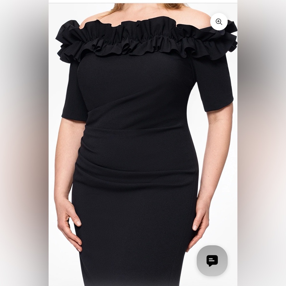 NWT Dillards Xscape Ruffle Navy Off-Shoulder Maxi Dress Gown size 12 - Picture 11 of 11